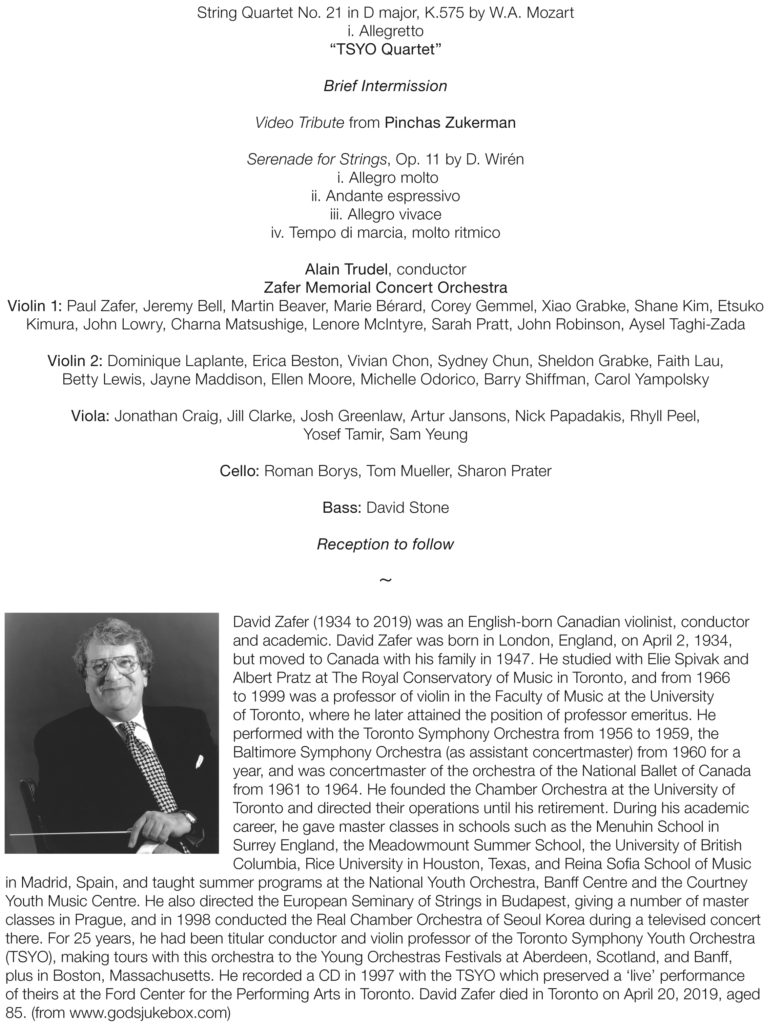 Concert Programme – David Zafer Archive